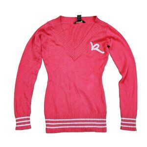Rocawear Sweater Womens Red V-Neck Pullover Long Sleeve Cotton Blend Size M‎